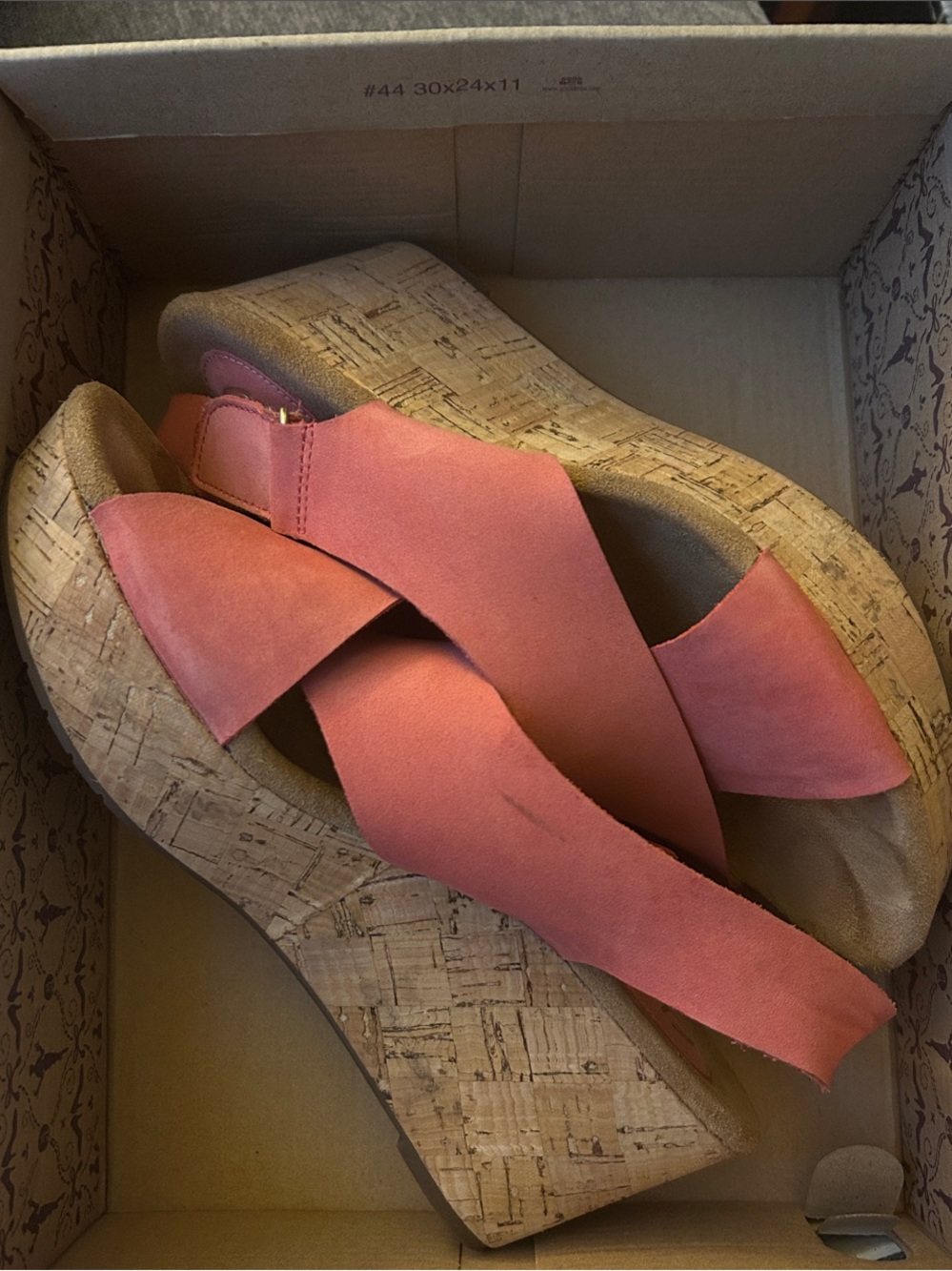 Clarks Coral Suede Cork Wedge Sandals